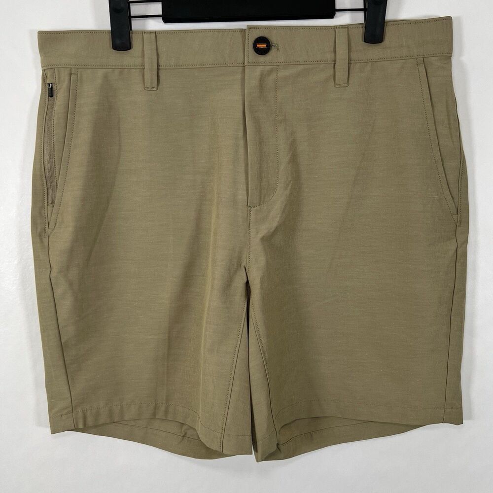 ORVIS Tech Performance Shorts Mens Size 34 Tan Khaki 8” Inseam Outdoor Hiking
